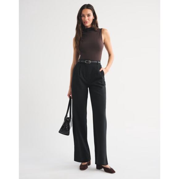 Abercrombie & Fitch Sloane Tailored Wide Leg Black Trousers Women's Size 31 Tall - Picture 2 of 8